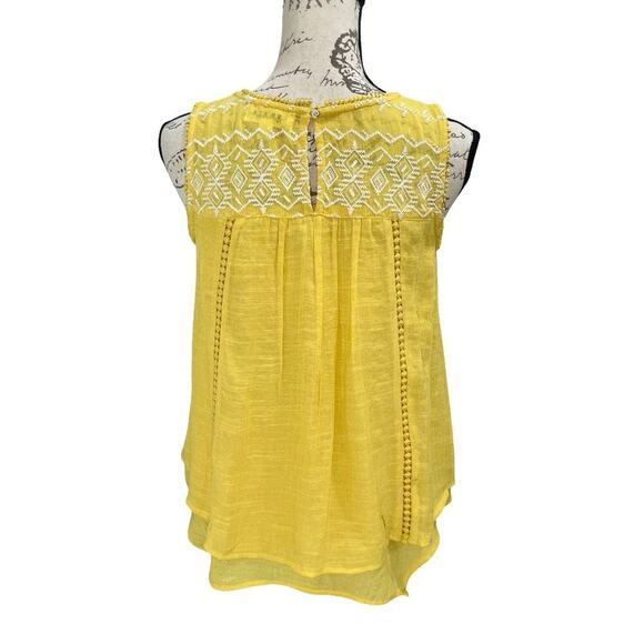Vintage 90s Yellow Studio Tank Top Embroidered Layered Sleeveless Swing Blouse - Picture 5 of 10